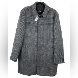 NWT Men’s Express Wool Blend Classic Topcoat Size XL Plaid Black White Coat